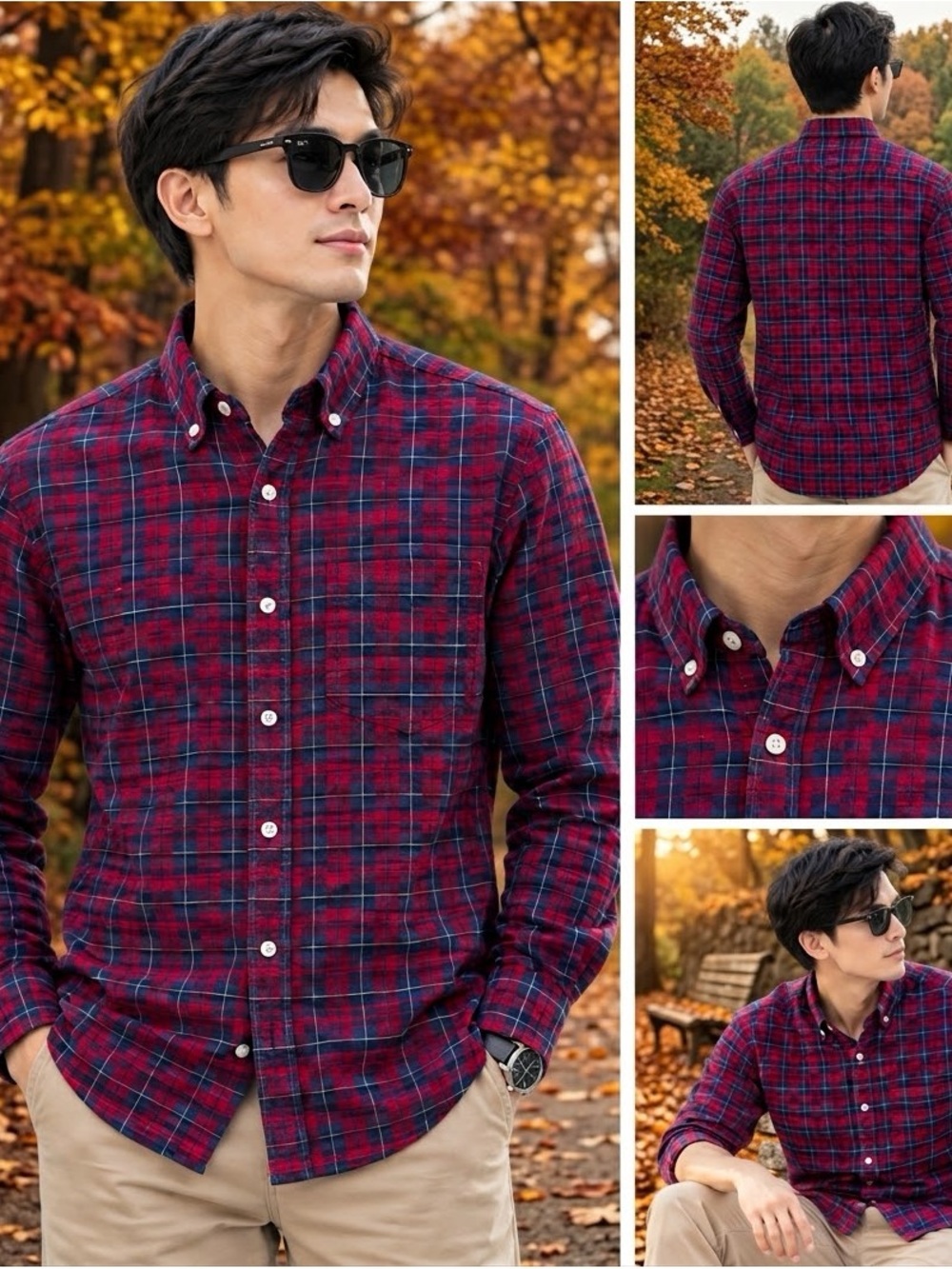 GAP Men’s Red & Navy Plaid Button-Down Shirt